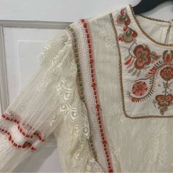 Anthropologie Bl^nk London Tali Embroidered Lace Top Peasant Fall Size XS - Picture 4 of 14